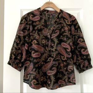 Lucky Brand Paisley Black Cotton Peasant Blouse